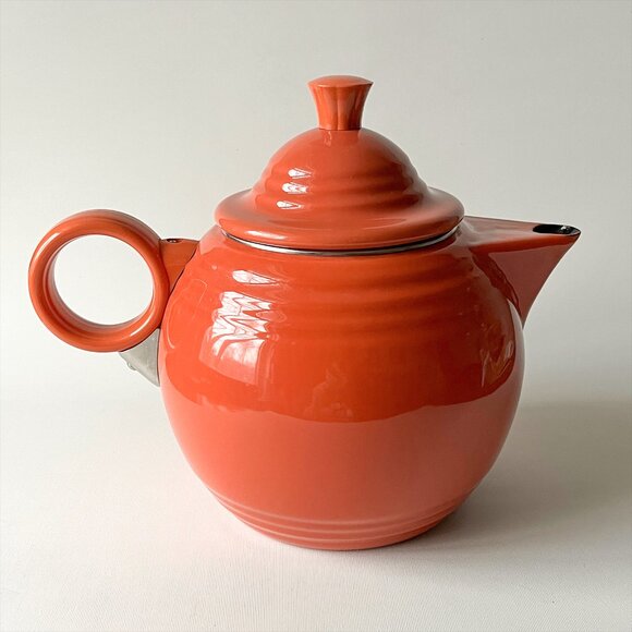 Vintage Fiesta Enamel Metal Teapot Persimmon Orange Copco Fiestaware - Picture 2 of 8